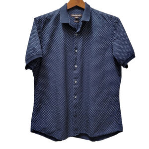 Michael Kors Slim-Fit Navy Polka-dot Button-Up Cotton Shirt Size Large Men's